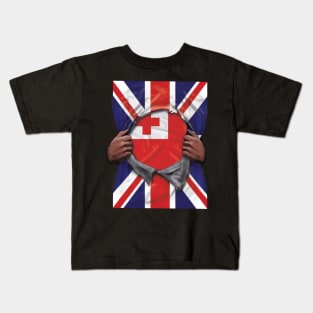 Tonga Flag Great Britain Flag Ripped - Gift for Togan From Tonga Kids T-Shirt